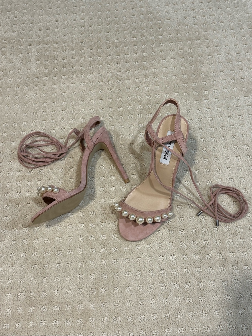 Steve Madden Blush Pink Pearl Lace-Up Stiletto Sandals